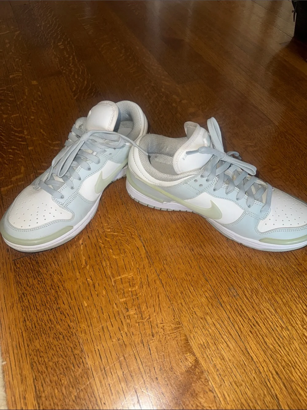 Nike Women’s Low-Top Sneakers in Light Gray and White with Pale Green Accents